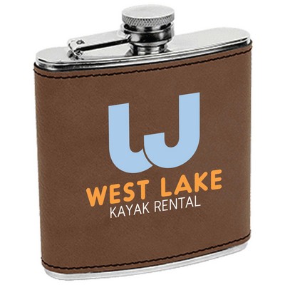 Dark Brown Leatherette Stainless Steel Flask