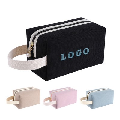 Embroidered Hand-Held Corduroy Makeup And Grooming Bag