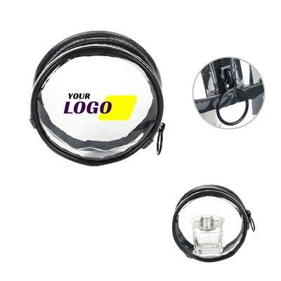 Waterproof Clear PVC Round Cosmetic Bag with Stitched Zipper